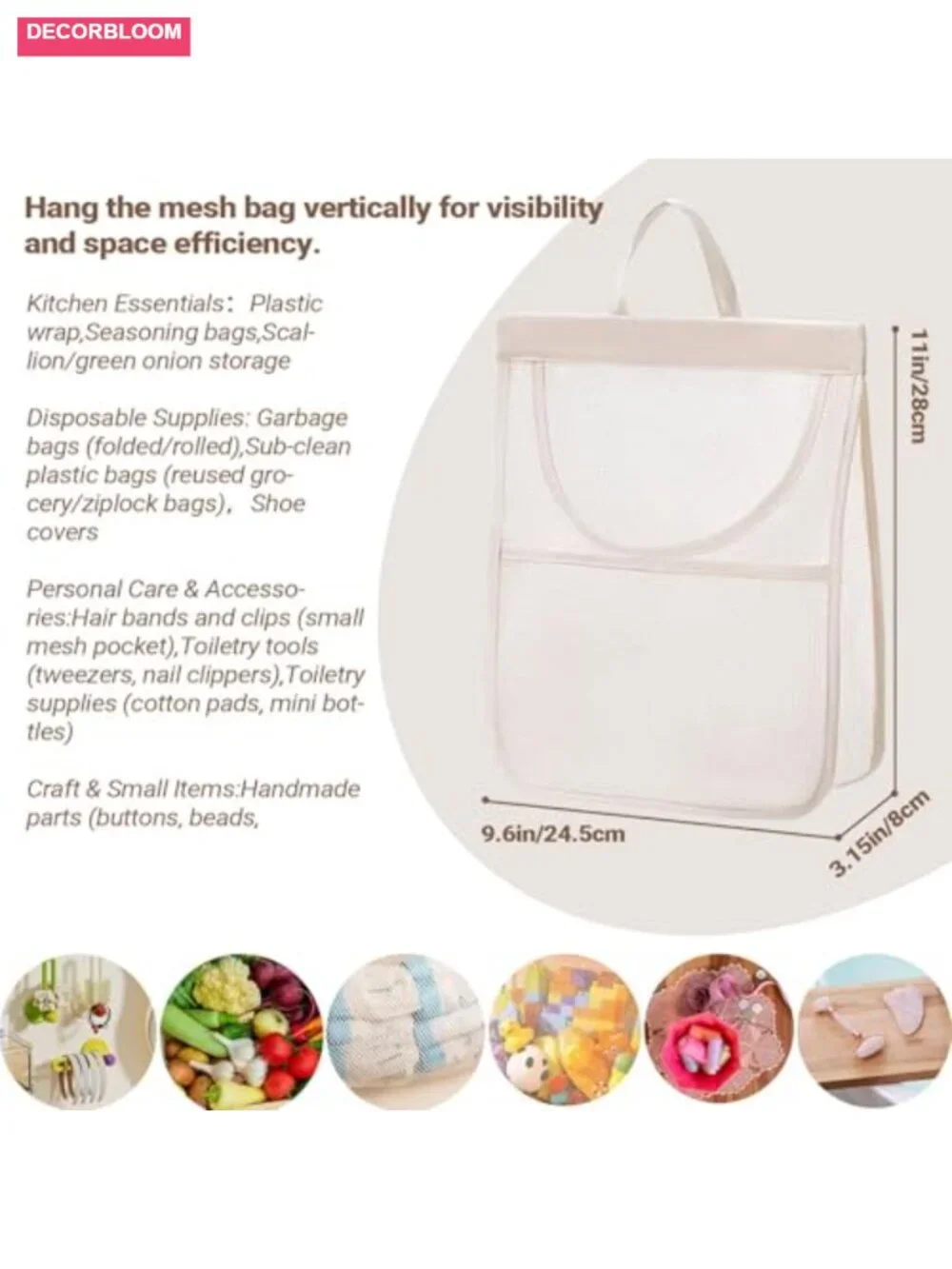 6 Pack Reusable Mesh Storage Bags for Fruits Vegetables Onions Garlic Potatoes